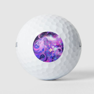 Cosmic Pink and Purple Anime Girl Golf Balls