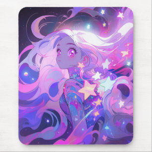 Cosmic Pink and Purple Anime Girl Mouse Mat