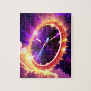 Cosmic Pink and Purple Clock Ticking Outer Space Jigsaw Puzzle