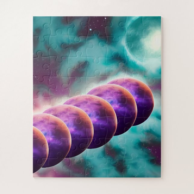 Cosmic Pink and Purple Perfectly Fun Aligned Moons Jigsaw Puzzle (Vertical)