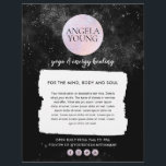 Cosmic Pink Moon Yoga, Life Coach, Astrologer Flyer<br><div class="desc">A watercolor illustration of a pink moon is surrounded by a sky of stars on this black and white flyer design by 1201AM. Your name or business name is centred on the moon for a unique logo. The double-sided flyer provides plenty of space on the backside to promote your classes,...</div>