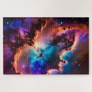 Cosmic pink purple and green magical universe sky jigsaw puzzle