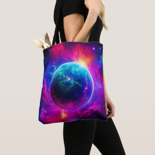 Cosmic Planet Glow Design Tote Bag