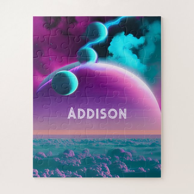 Cosmic Planets in Purple Amazing Skies in Universe Jigsaw Puzzle (Vertical)