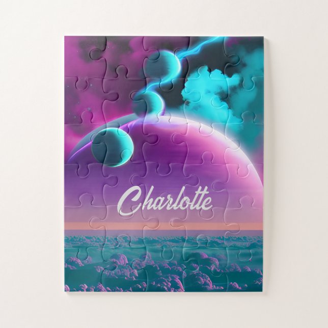 Cosmic Planets in Purple Magical Mystery Universe Jigsaw Puzzle (Vertical)