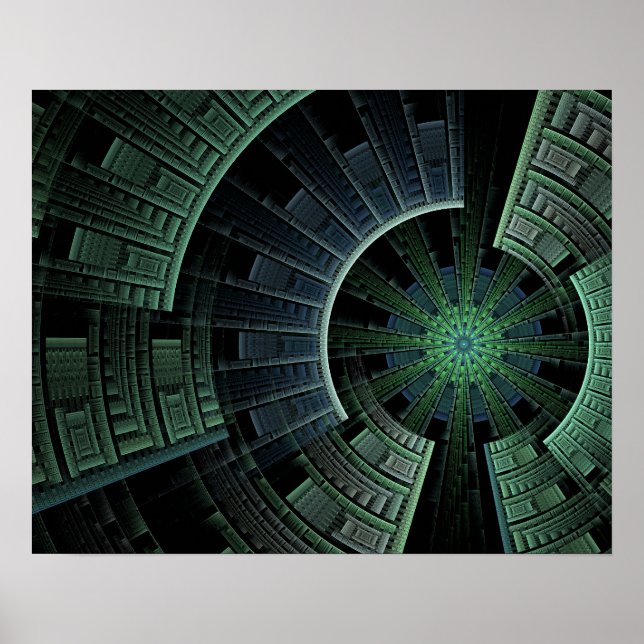 Cosmic Pod Green Abstract Geometric Poster (Front)