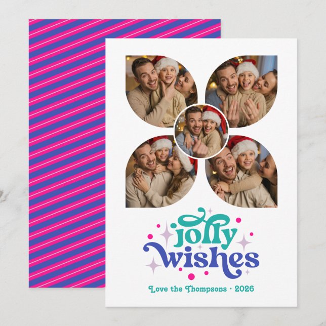 Cosmic Pop Retro Photo Collage Christmas Holiday Card (Front/Back)