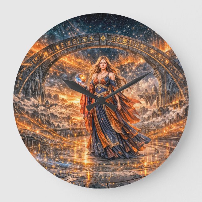 Cosmic Portal Sorceress – Fantasy Wall Clock (Front)