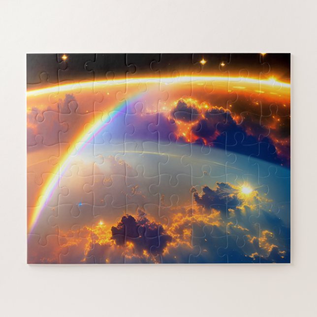 Cosmic Pretty Rainbows Over Amazing Cloudy Earth Jigsaw Puzzle (Horizontal)