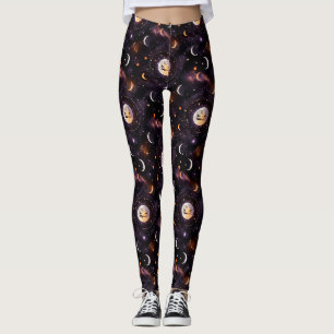 Cosmic Pumpkin Moon Bokeh - Spooky Celestial Leggings