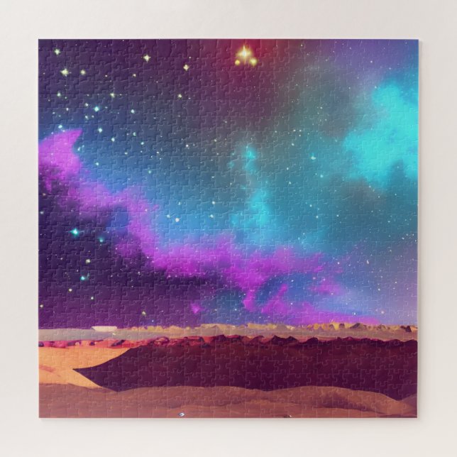 Cosmic Purple and Blue Fog Over Desert Star Night  Jigsaw Puzzle (Horizontal)