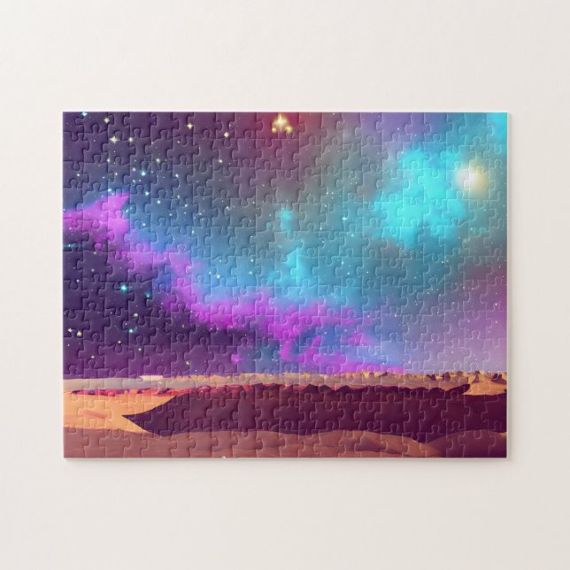 Cosmic Purple and Blue Sky and Stars Over Desert Jigsaw Puzzle (Horizontal)