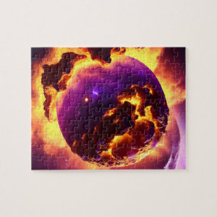 Cosmic Purple and Orange Fires on Close-up Nebula Jigsaw Puzzle
