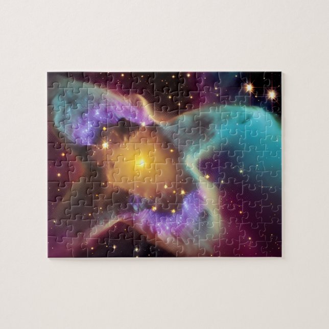Cosmic purple and yellow pastels in solar system jigsaw puzzle (Horizontal)