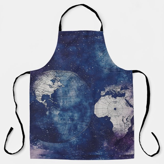 Cosmic Purple Antique Celestial World Map Apron (Front)