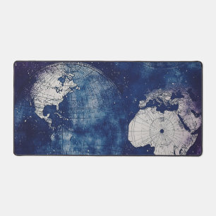 Cosmic Purple Antique Celestial World Map Desk Mat