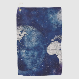 Cosmic Purple Antique Celestial World Map Golf Towel