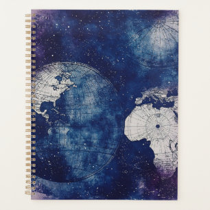 Cosmic Purple Antique Celestial World Map Planner