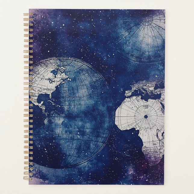 Cosmic Purple Antique Celestial World Map Planner (Front)