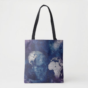Cosmic Purple Antique Celestial World Map Tote Bag