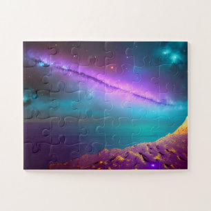Cosmic Purple Comet Seen Across Aqua Outer Space Jigsaw Puzzle