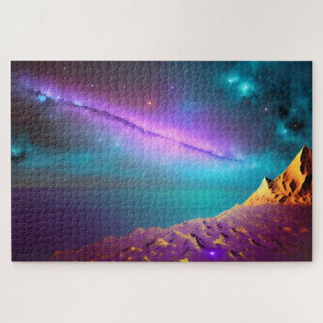 Cosmic Purple Comet Shoots Across Sky Above Planet Jigsaw Puzzle (Horizontal)