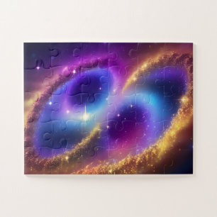 Cosmic Purple Figure Eight in Golden Fun Galaxy Jigsaw Puzzle