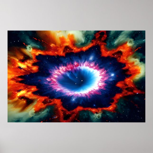 Cosmic Purple Galactic Red Orange Blue Stars Fire Poster (Front)