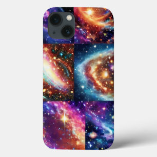 Cosmic purple gold pink night sky galaxy collage iPhone 13 case