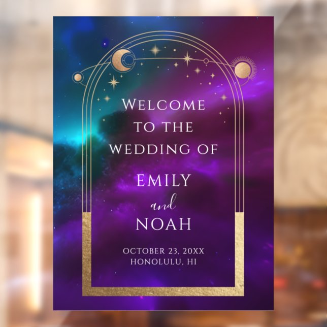 Cosmic Purple Gold Sun Moon Stars Welcome Sign (Sheet 2)