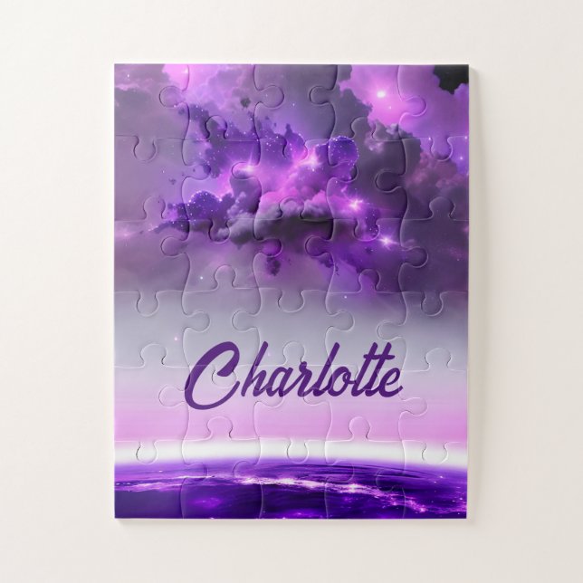 Cosmic Purple Hues in Fantastical Galaxy Fun Jigsaw Puzzle (Vertical)