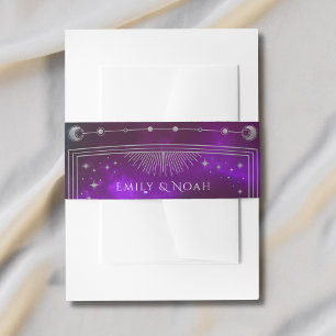 Cosmic Purple Teal Sun Moon Stars Wedding Invitation Belly Band