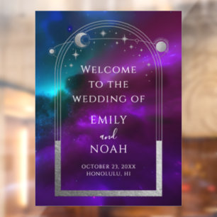 Cosmic Purple Teal Sun Moon Stars Welcome Sign