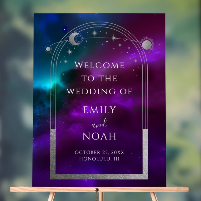 Cosmic Purple Teal Sun Moon Stars Welcome Sign (Neutral)