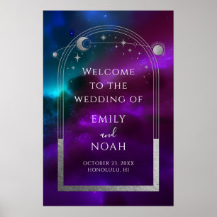 Cosmic Purple Teal Sun Moon Stars Welcome Sign