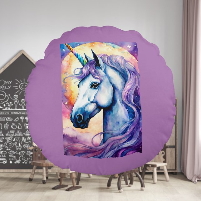 Cosmic Purple Unicorn Round Pillow (Creator Uploaded)