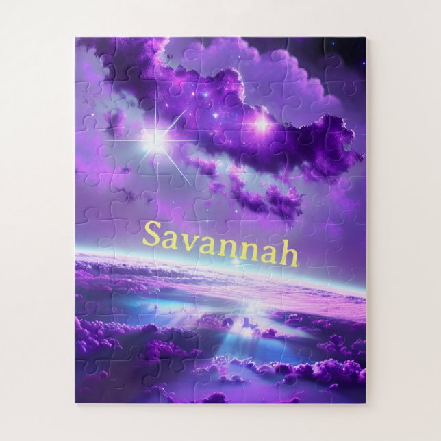 Cosmic Purple Violet Nebula Clouds in Space Galaxy Jigsaw Puzzle (Vertical)
