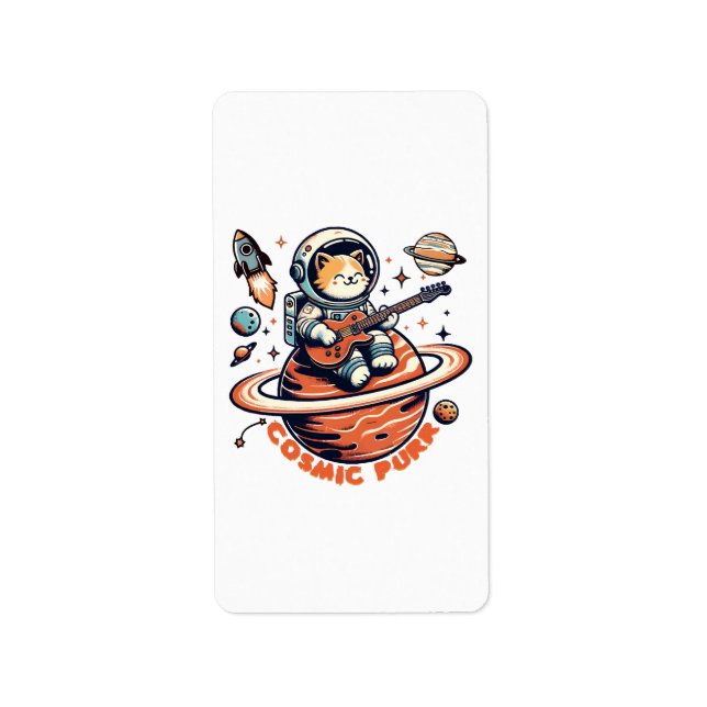 Cosmic Purr - Astro Guitarist Cat Label (Front)