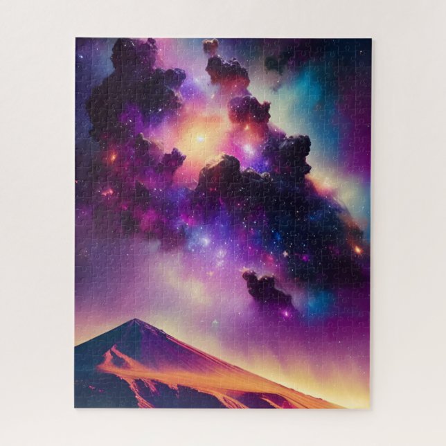 Cosmic pyramid under nebula sky mystical landscape jigsaw puzzle (Vertical)