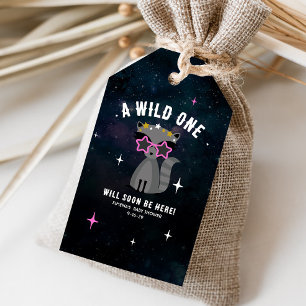 Cosmic Racoon Wild One Pink Girl Baby Shower Gift Tags