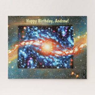 Cosmic Radiant Blue and Orange with Name Jigsaw Puzzle