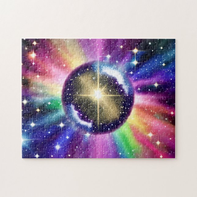 Cosmic Rainbow Around Disco Shiny Planet Ball Jigsaw Puzzle (Horizontal)
