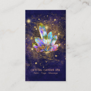 *~* Cosmic Rainbow Crystals Gold Glitter Stars Business Card