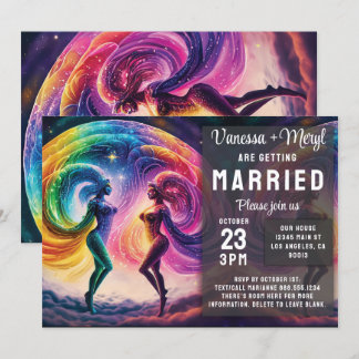 Cosmic Rainbow Feminine Energy Lesbian Wedding Invitation
