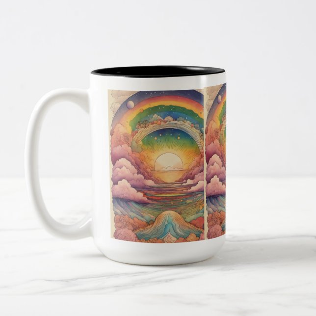 Cosmic Rainbow of Love, Compassion, and Kindness Two-Tone Coffee Mug (Left)
