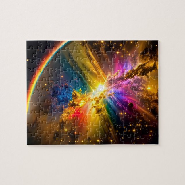 Cosmic Rainbow Over Colourful Clouds in Outer Spac Jigsaw Puzzle (Horizontal)
