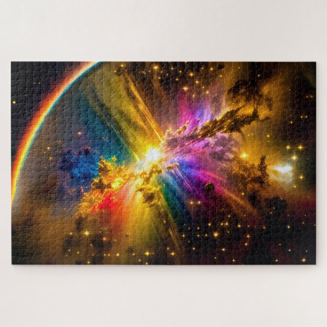 Cosmic Rainbow Over Colourful Nebulae in Universe Jigsaw Puzzle (Horizontal)