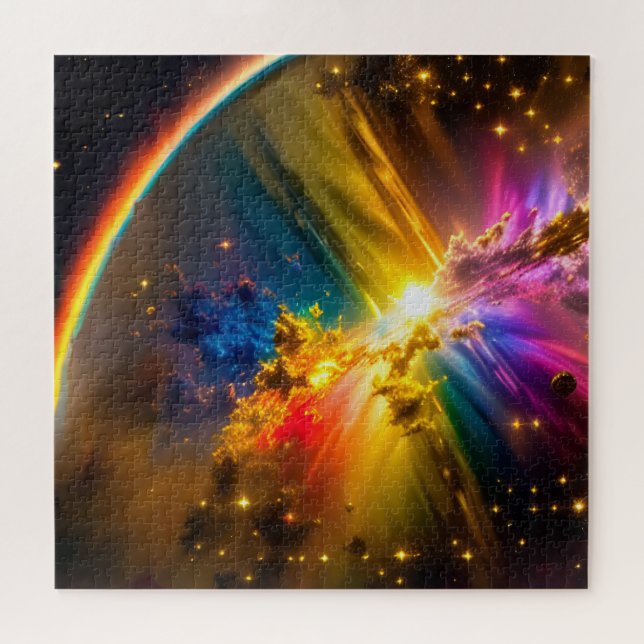 Cosmic Rainbow Over Indigo Scattered Storm Scenery Jigsaw Puzzle (Horizontal)