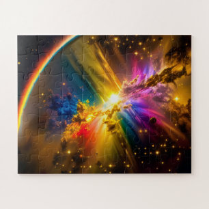 Cosmic Rainbow Over Rainbow Clouds in Outer Space Jigsaw Puzzle