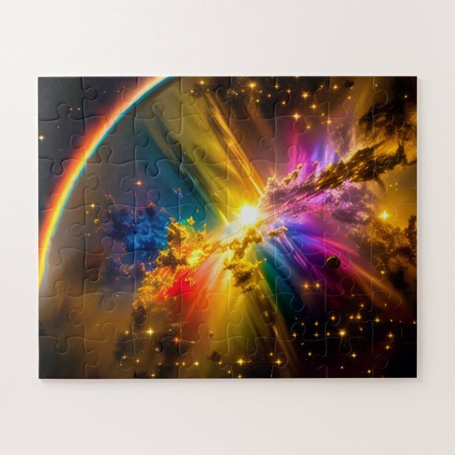 Cosmic Rainbow Over Rainbow Clouds in Outer Space Jigsaw Puzzle (Horizontal)